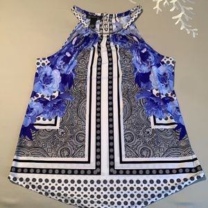 INC sleeveless top with silver band neckline